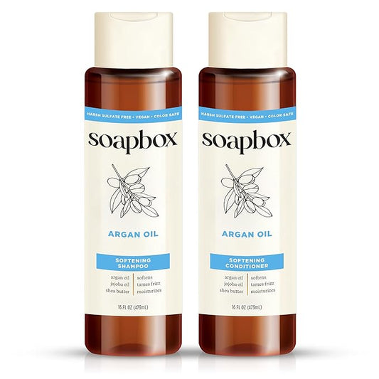 Soapbox Argan Shampoo & Conditioner Set, Volumizing, Vegan, Color Safe, Harsh Sulfate & Silicone Free, 16oz each (Pack of 2)-Velvo Beauty