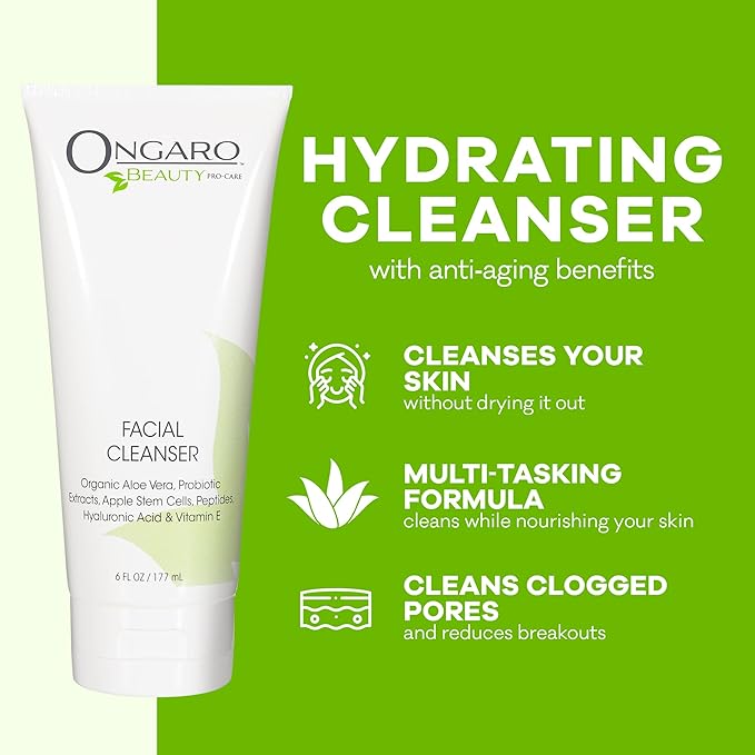 Ongaro Beauty Hydrating Face Cleanser, Gentle Facial Cleanser with Organic Aloe Vera for Normal, Oily, Sensitive and Dry Skin, Facial Wash with Hyaluronic Acid and Vitamin E, 6 fl oz-Velvo Beauty
