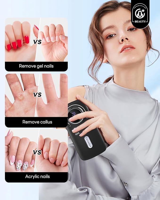 CozyZen Cordless Nail Drill Professional: 45000 RPM Rechargeable Electric Nail File Kit, Portable & Low Noise for Acrylic, Gel Nails, Manicure & Pedicure - Salon & Home Use-Velvo Beauty