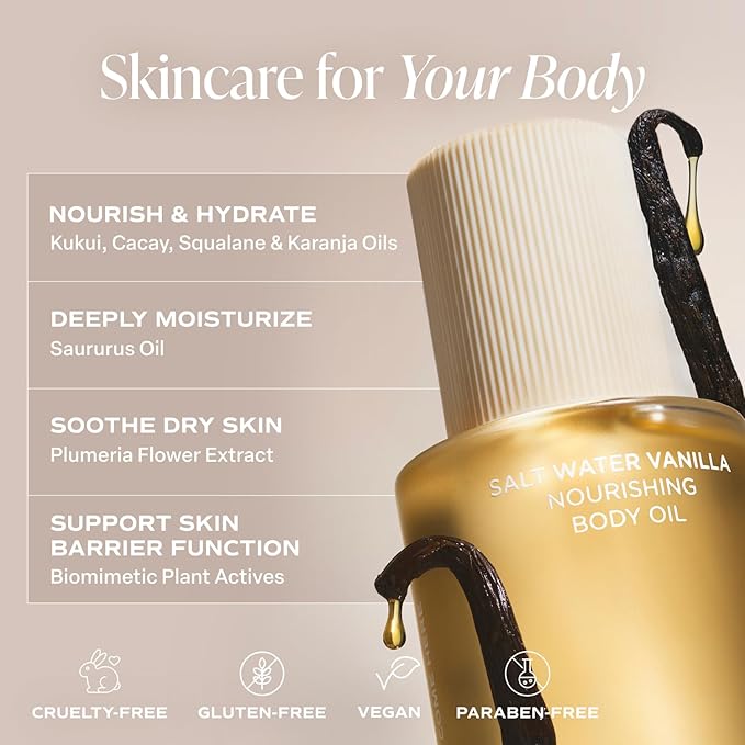 Saltair Body Oil. Luxurious Salt Water Vanilla After Shower and Bath Oil Moisturizer for Women and Men. Botanical, Non-Greasy, and Well-Absorbing Lotion for Hydrating Dry Skin. 4oz Pump Bottle-Velvo Beauty