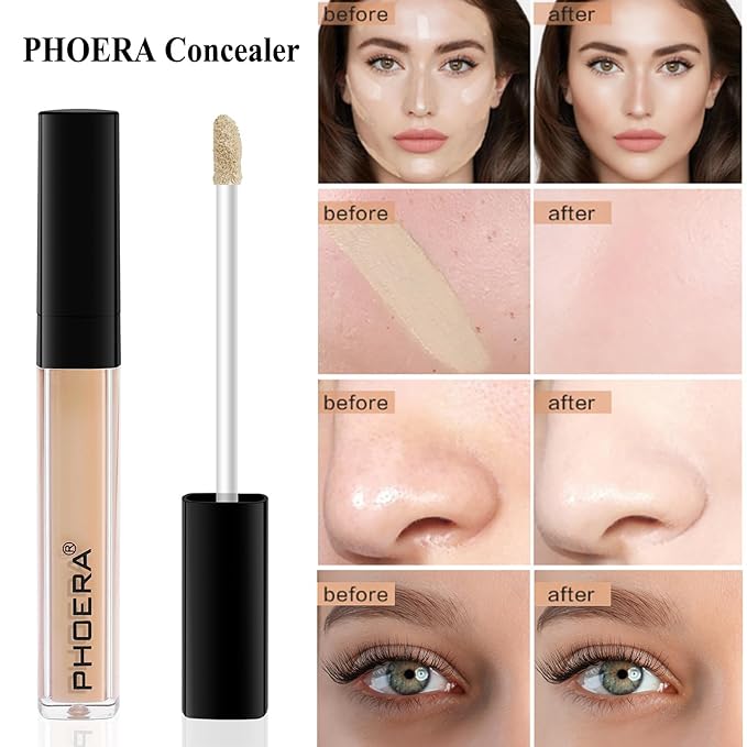 PHOERA Foundation Full Coverage Makeup, Mushroom Head Air Cushion CC Cream Natural Foundation Set,PHOERA Concealer, PHOERA Primer, PHOERA Powder, Foundation Brushes (104 Buff Beige+ 04 Buff Beige CC)-Velvo Beauty
