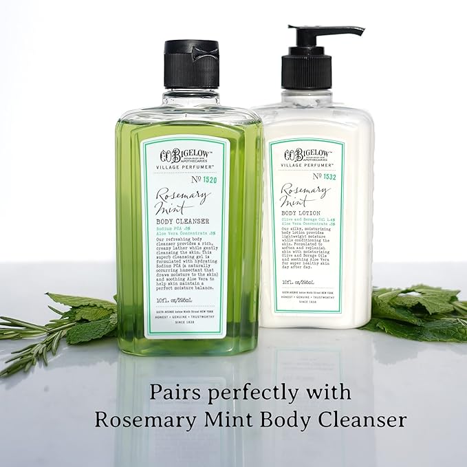 C.O. Bigelow Rosemary Mint Body Lotion, Village Perfumer Moisturizing Body Lotion with Aloe Vera, Borage Oil & Olive Oil, 10 Fl Oz-Velvo Beauty