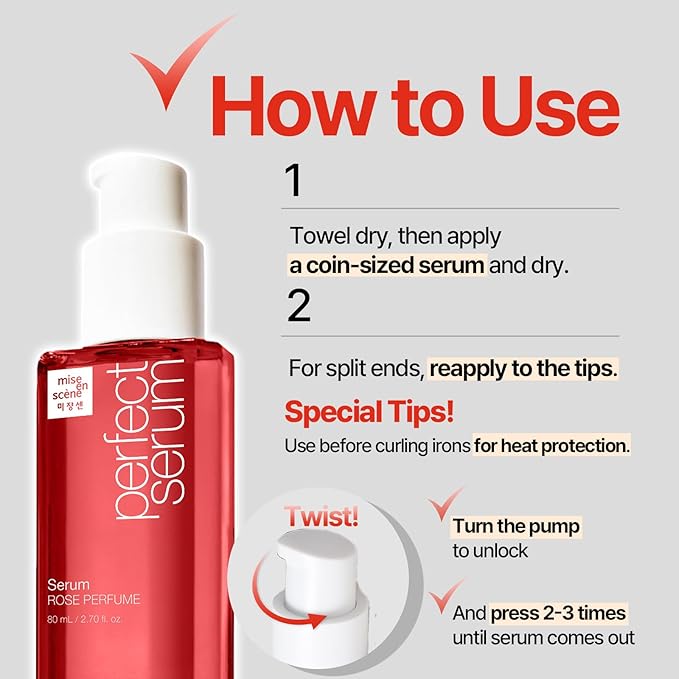 Mise En Scene Perfect Rose Perfume Serum - Korean Hair Essence with Rose Scent, Argan Oil for Damaged Hair Care, 2.70 fl. Oz-Velvo Beauty