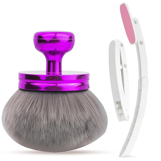 Self Tanner Brushes- Extra Large Blend & Blur Body Kabuki Brush & Back Sunscreen Applicator with Handle, 2 Pcs, Body Makeup Brushes for Legs, Face, Foundation, Tanning, Back Lotion Applicator (Purple)-Velvo Beauty