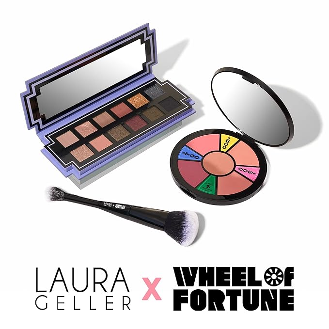 LAURA GELLER NEW YORK Wheel fo Fortune Eye and Cheek Palette Kit - Prizewinnig Eyes Eyeshadow Palette + Face the Day Blush Palette + Dual-Ended Brush-Velvo Beauty