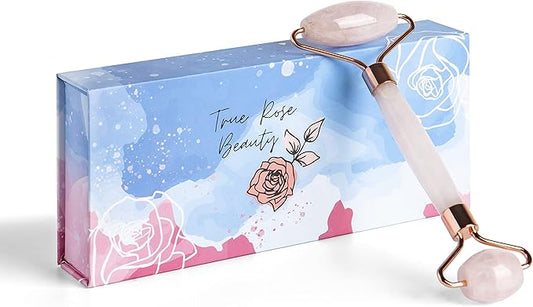Rose Quartz Roller for Face - Facial Massage Tool for Natural Beauty Skin Care - Pink Face Roller Reduces Dark Eye Circles and Puffiness with 100% Authentic Quartz Crystal-Velvo Beauty