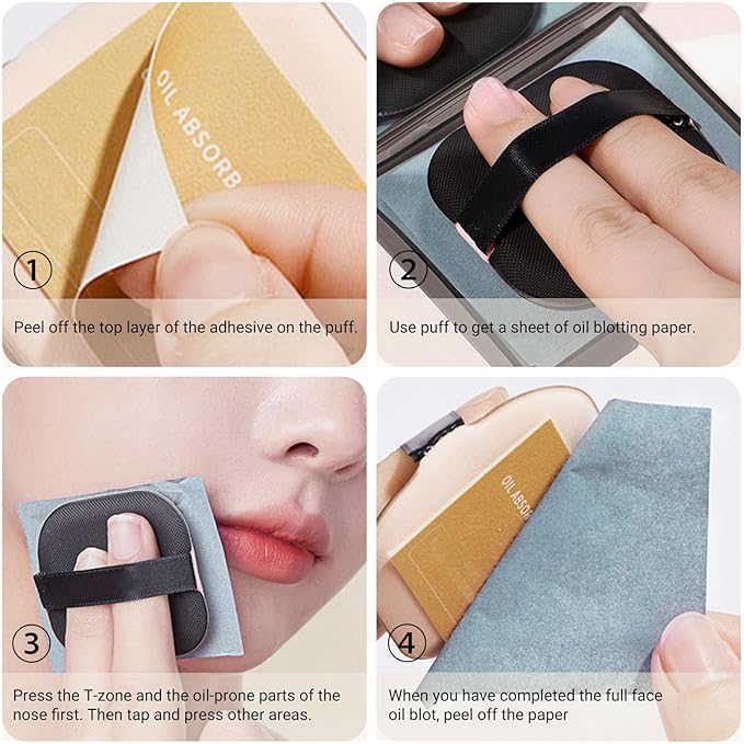 KYDA 200 Sheets Bamboo Charcoal Oil Blotting Paper with Mirror and Puff, Refills Included, Face Oil Absorbing Sheets, Makeup Friendly Oil Control Paper, Travel Size Oil Control Film-Velvo Beauty