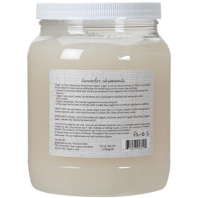Ginger Lily Farms Botanicals Revitalizing Organic Sugar Scrub, All-Natural Skin Exfoliating Sugar Crystals, 100% Vegan & Cruelty-Free, Lavender Chamomile, 64 oz.-Velvo Beauty
