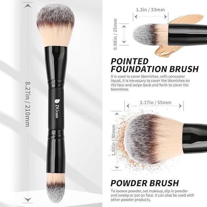 DUcare Powder Brush Foundation Brushes Double Ended Blush Setting Brush for Rounded Taperd Liquid, Cream, Powder,Blending, Buffing-Velvo Beauty