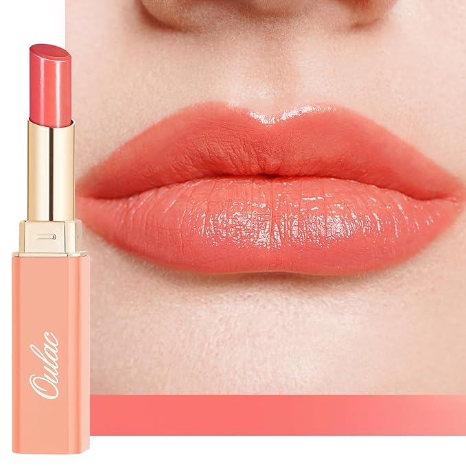 Oulac Shine Orange Lipstick for Women, 2 in 1 Glossy Coral Orange Tinted Lip Balm, Hydrating Lipstick for Dry Lips, Moisture Shine Juicy Finish Vegan 2.2g/0.07oz (18)-Velvo Beauty
