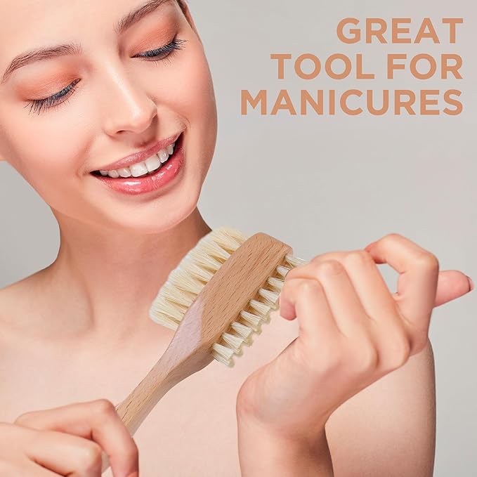 Takavu Nail Brush, Pure Boar Bristles, Natural Wood Handle, Nail Cleaning Brush for Scrubbing Fingernail Toenail Hand Feet, Dual Sided for Regular Manicure Nail Care Hygiene-Velvo Beauty