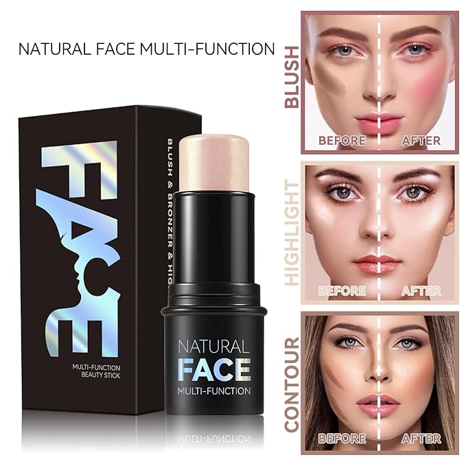 3pcs Face Contour Stick Makeup Set, Highlighter Stick Blush Stick Cream Contour Kit with Brush, Contouring Stick for Fair Skin, Concealer Makeup Stick Gift for Beginner Women Teen Girls-Velvo Beauty
