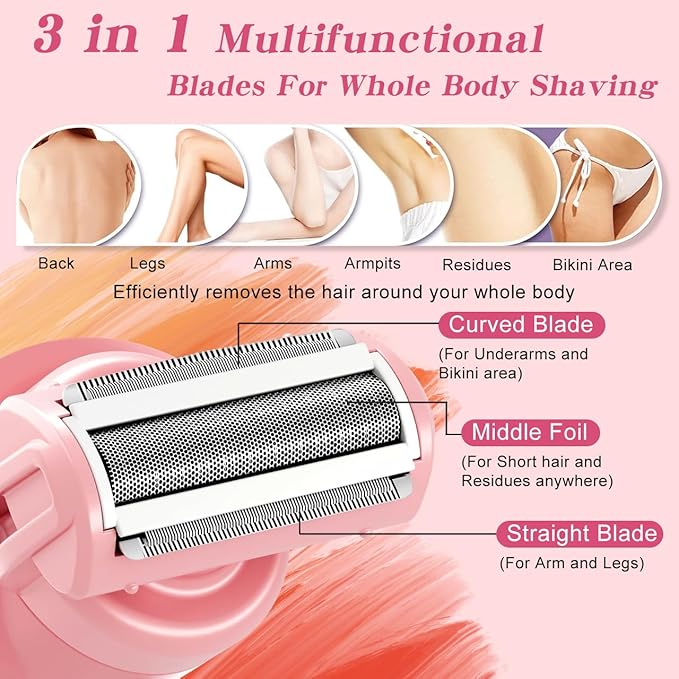 Hatteker Women's Electric Shaver Bikini Trimmer Hair Trimmer for Women LED Display Electric Razor for Legs Bikini Underarm Public Hairs Led Display IPX7 Waterproof Gift for Women (Pink)-Velvo Beauty