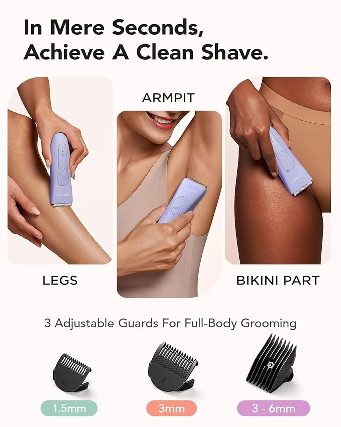 Bikini Trimmer for Women, Pubic Hair Trimmer Shaver for Women -Waterproof Hair Shaver Razors, LADYSPOT™ Shaving Sets,with 3 Guards,Replaceable Hypoallergenic Ceramic Blade,Wet/Dry(Purple)-Velvo Beauty