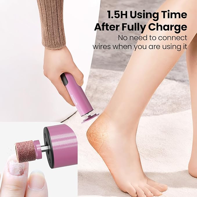 Electric Foot Callus Remover, 2 in 1 | 6 Speed Adjustable Foot File Nail Grinder with Sandpaper Disks, Professional Sander Pedicure Tool for Feet Dead Skin, Self Care Gifts for Women Mom Lover Friends-Velvo Beauty