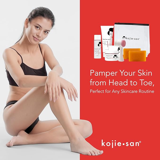 Kojie San Face & Body Shower Set - The Original Kojic Acid Soap that Reduces Visibility of Dark Spots, Hyperpigmentation, and Other types of Skin Damage – 135g x 2 Bars with Lotion, Cream and Toner-Velvo Beauty