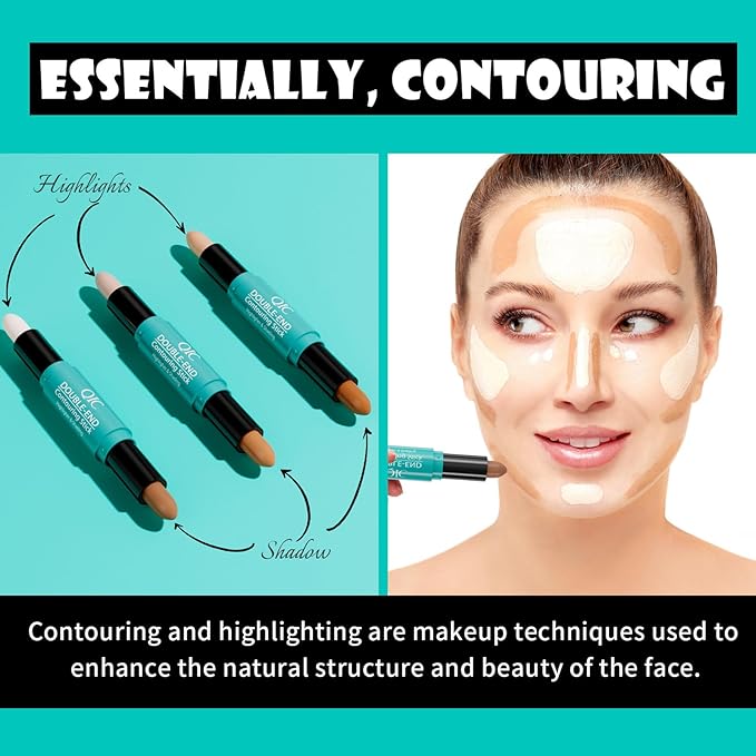 MEICOLY 2-in-1 Highlighter Contour Stick,Cool Toned Contour Stick,Makeup Highlighter Stick,Long Lasting Waterproof Bronzer Contour Pencil,Travel Cream Face Shaping Stick,03-Velvo Beauty