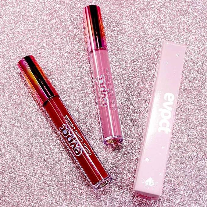 evpct 2Pcs Mauve & Dark Red Matte to Glitter Liquid Lipstick Set Kit for Women Long Lasting Glossy Metallic Shimmer Sparkle Lipstick Lip Gloss 01+04-Velvo Beauty