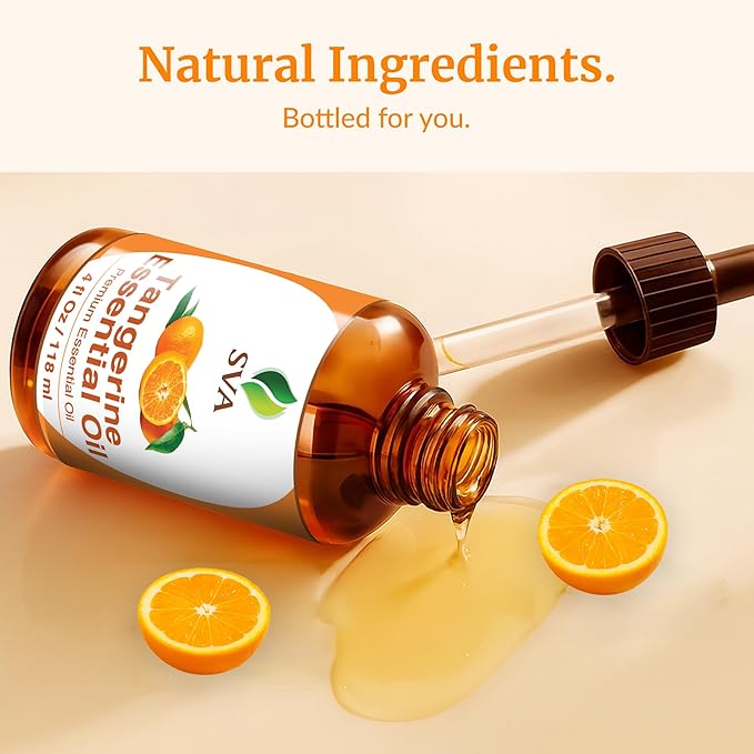 SVA Tangerine Essential Oil – 4 Fl Oz – 100% Natural Tangerine Oil - for Diffuser, Hair Care, Face, Skin Care, Aromatherapy, Scalp and Body Massage, Soap and Candle Making – with Dropper-Velvo Beauty