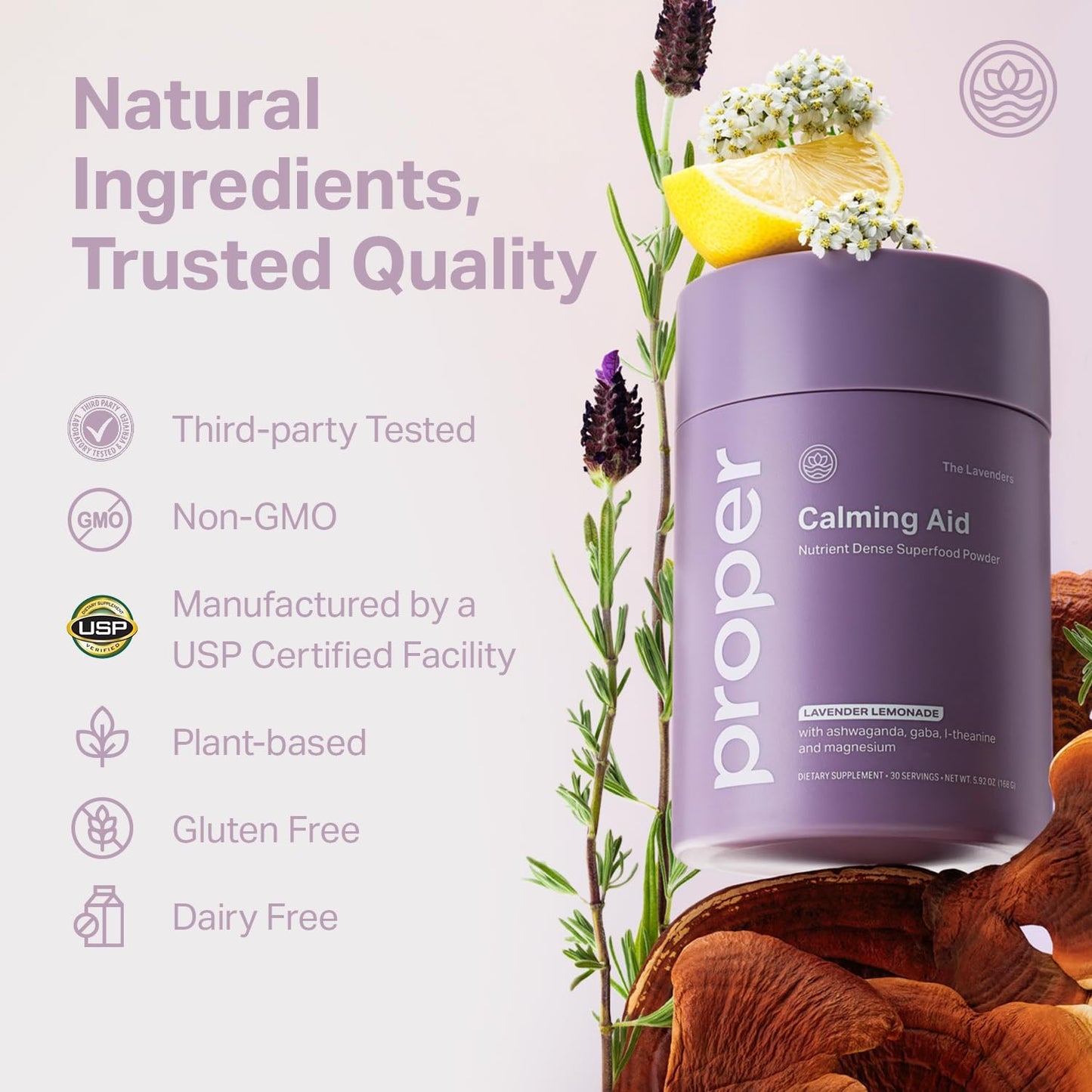Proper, The Lavenders Calming Aid. Magnesium Supplement Relaxation Drink Mix with GABA, L-Theanine, Lavender, Lemon Balm, and Ashwagandha. Natural Calm Stress Support Supplements-Velvo Beauty