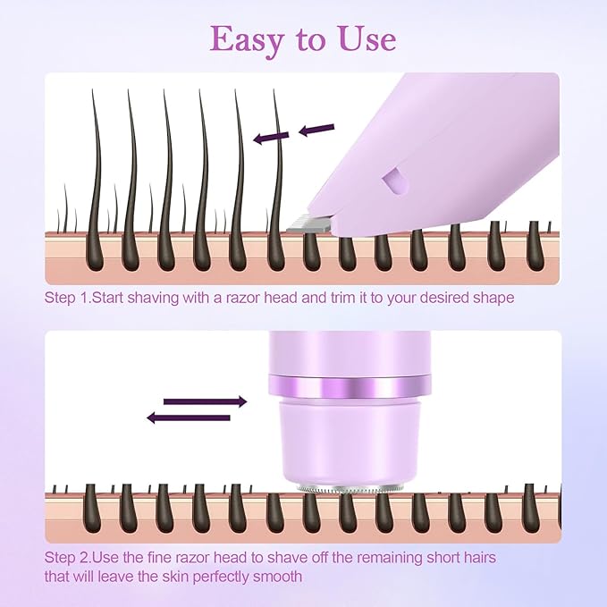 Dermave Bikini Shaver 2.0, 2025 New Glow Aura Bikini Trimmer for Women, 2 in 1 Dual Head Electric Razors for Women, IPX7 Waterproof Wet & Dry Electric Shaver, Portable Body Shaver (Purple)-Velvo Beauty