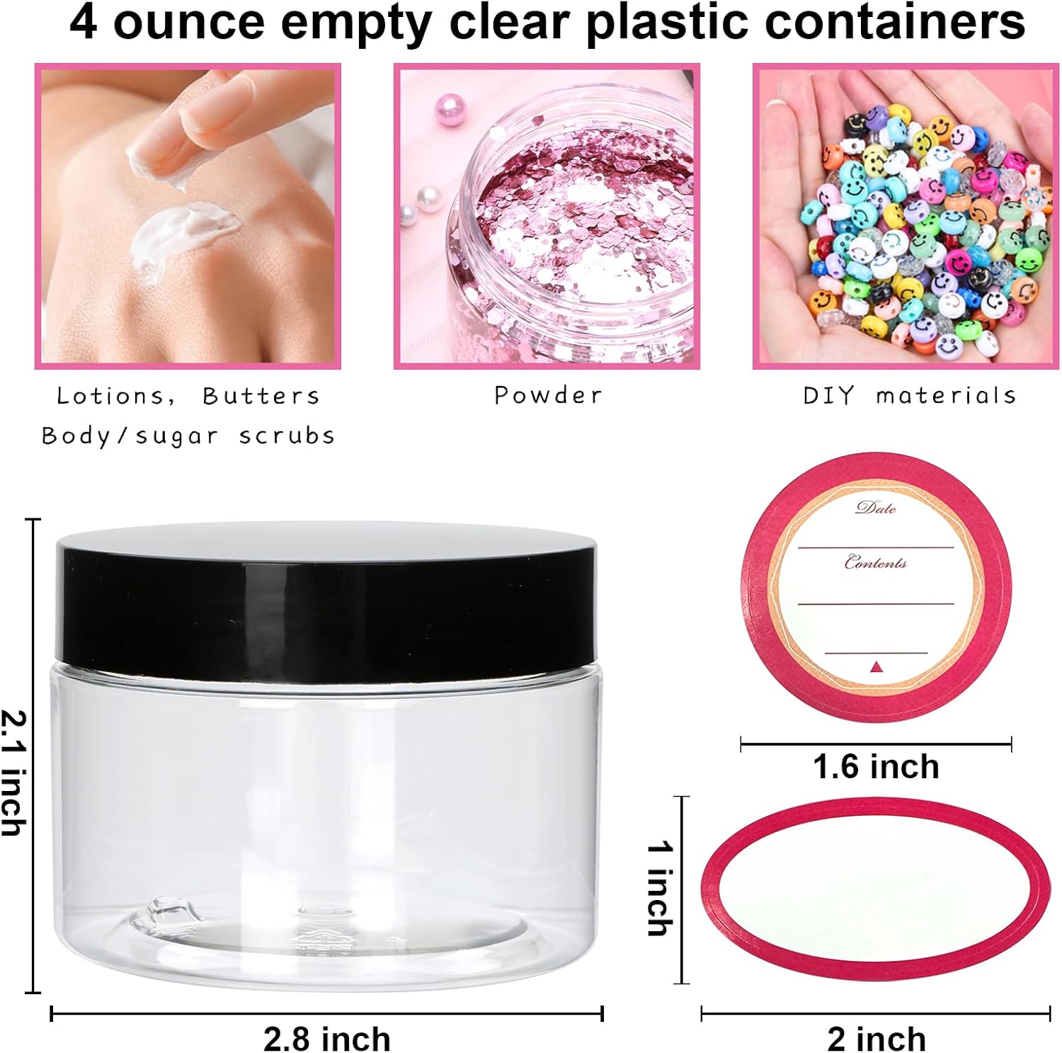 54 Pack 4oz Plastic Containers with Lids, Jars with Lids, Great for storing,lip balms, creams, ointments, cosmetics, samples-Velvo Beauty