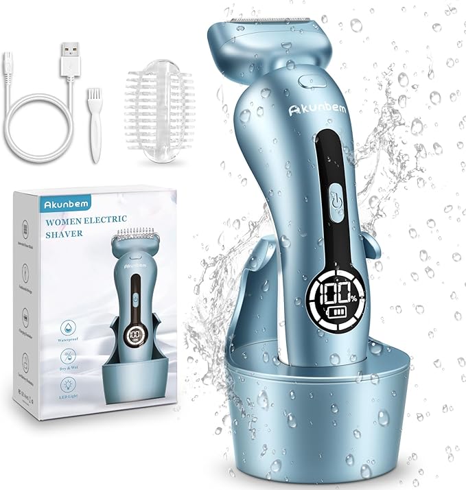 Electric Razors for Women for Legs Bikini Trimmer Electric Shaver for Women Underarm Public Hairs Rechargeable Womens Shaver Wet Dry Use Painless Cordless with Detachable Head (Blue)-Velvo Beauty