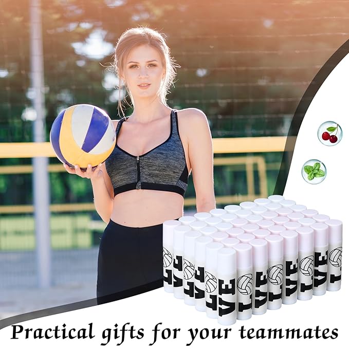 50 Pcs Happy Birthday Lip Balm Bulk Volleyball Moisturizing Lip Gloss with Natural Ingredients Lip Balm Bulk Gifts Baskets Business for Girls Men Women and Children Party (Stylish Volleyball)-Velvo Beauty
