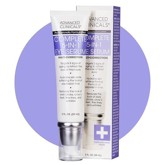 Advanced Clinicals 5-in-1 Eye Serum | Multi-Benefit Visible Anti Aging Under Eye Serum Face Moisturizer Reduces Appearance Of Dark Circles, Puffy Eyes, Crows Feet, Wrinkles, & Fine Lines, 2 Fl Oz-Velvo Beauty