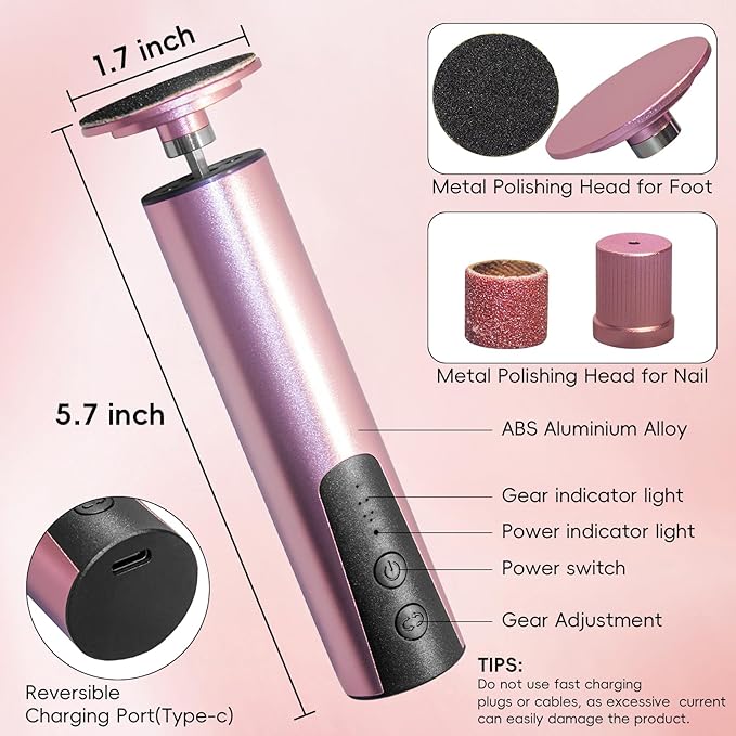 Electric Callus Remover,CHNYNJN Foot File Grinder Tool with Speed Controller and 20pcs Replacement Sandpaper and 10 Sand Rings Disk for Men Women Dead Dry Crack Skin Calluses-Velvo Beauty