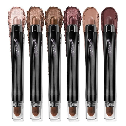 Neutral Eyeshadow Stick Makeup 6PCS Set, Brown Metallic Shimmer Matte Cream Eye Shadow Eyeliner Brightener Pencil Crayon - GRAPE WINE-Velvo Beauty