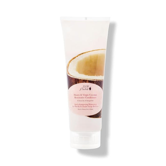 100% PURE Honey & Virgin Coconut Restorative Conditioner Moisturizer & Repair Replenishing Nutrient Boost for Dry Damaged Hair, Promotes Healthy Growth for Women & Men - Sulfate Free - 8 Fl Oz-Velvo Beauty