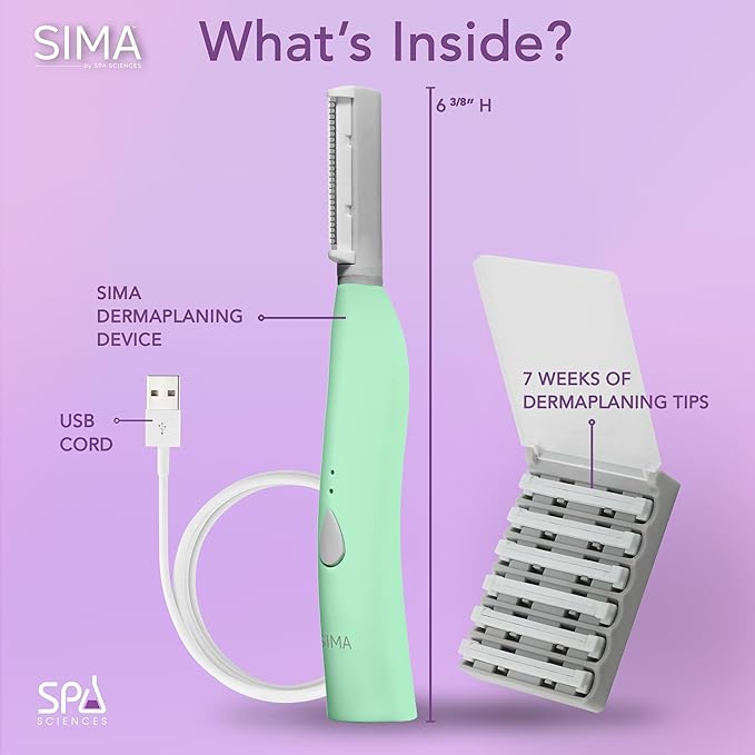 SPA SCIENCES - SIMA Patented Dermaplane Razor for Women Face – Painless 2-in-1 Facial Exfoliation & Peach Fuzz Hair Removal – Anti-Aging – 3 Speeds – Rechargeable – 7 Weeks Treatment-Velvo Beauty