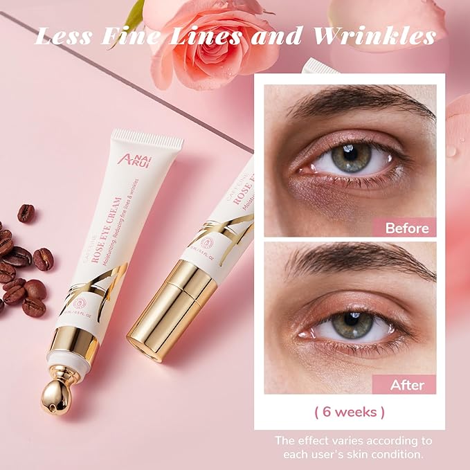 ANAI RUI Rose Caffeine Eye Cream for Dark Circles, Under Eye Serum for Puffiness Bags, Anti-Aging Eye Cream with Retinol, Collagen, Hydrating, Firming, Reduce Wrinkles and Fine Lines Daily 0.5 FL OZ-Velvo Beauty