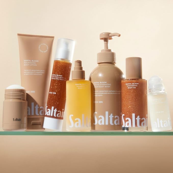 Saltair Body Oil. Luxurious Santal Bloom After Shower and Bath Oil Moisturizer for Women and Men. Botanical, Non-Greasy, and Well-Absorbing Lotion for Hydrating Dry Skin. 4oz Pump Bottle-Velvo Beauty