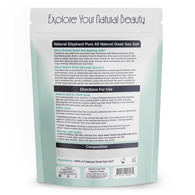 Natural Elephant Dead Sea Bath Salt | 10 Pound Bag (160oz) | 100% Natural and Pure| Fine Grain | for Bathing and Relaxation of Body and Mind-Velvo Beauty