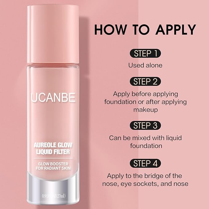 UCANBE Halo Glow Liquid Filter, Face Complexion Booster For Radiant Skin All Day Longwear, Soft-Focus Look Sodium Hyaluronate Vegan & Cruelty-Free - 0.91OZ Rose Glow-Velvo Beauty