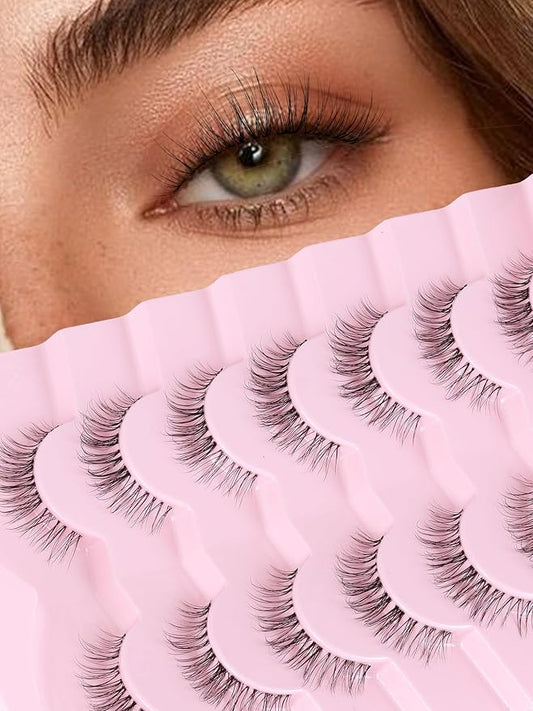 Eyelashes Natural False Lashes 14mm Eye Lashes with Thin Band 3D Volume Fake Eyelashes C Curl Wispy Lashes Natural Look 7 Pair-Velvo Beauty