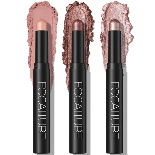FOCALLURE 3PCS Cream Eyeshadow Stick Sets,Matte and Shimmer Eye Brightener, Light to Dark Pink Pencil,Long Lasting Eye Shadow Highlighter Makeup,Rose Hangover-Velvo Beauty