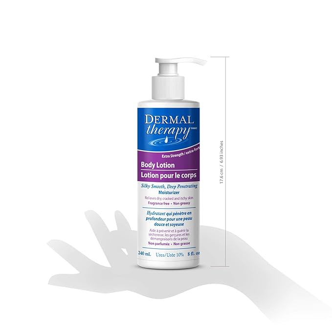 Dermal Therapy Extra Strength 5% AHA 10% Urea Body Lotion - Healing for Extremely Dry, Cracked Skin - Fragrance-Free - Sensitive Skin, Diabetes & Medication-Induced Dryness - 8 fl oz / 240 ml-Velvo Beauty