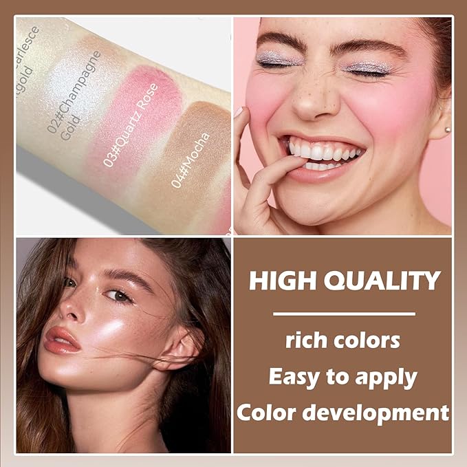 Highlighter Stick Cream Blush Stick Bronzer Contour Stick Makeup,3 PCS Cream Contour Kit with Contour Brush,Long Lasting & Professional Highlighters Makeup Stick for Beginner-Velvo Beauty