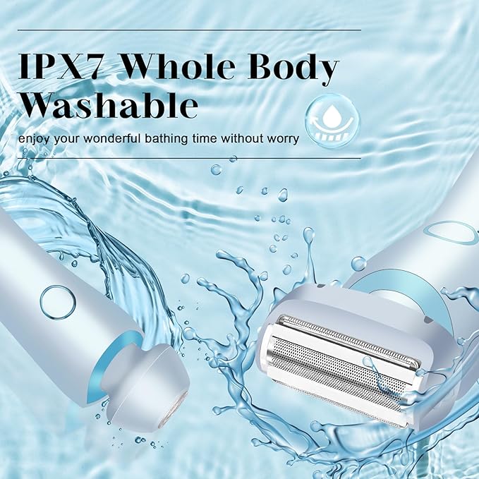 Electric Shaver Razors for Women 2-IN-1 Electric Razor for Womens Legs Underarm Face Pubic Hairs,Wet Dry Use Rechargeable Bikini Trimmer Hair Removal with Detachable Head,Painless IPX7 Waterproof Blue-Velvo Beauty