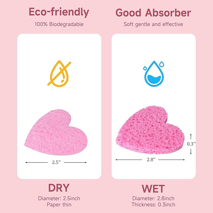 100 Count Compressed Pink Facial Sponges | 100% Natural Cellulose Eco-Friendly Makeup Sponges for Gentle Cleansing, Exfoliating & Stubborn Makeup Removal | Travel & Home Beauty Essentials for Women-Velvo Beauty