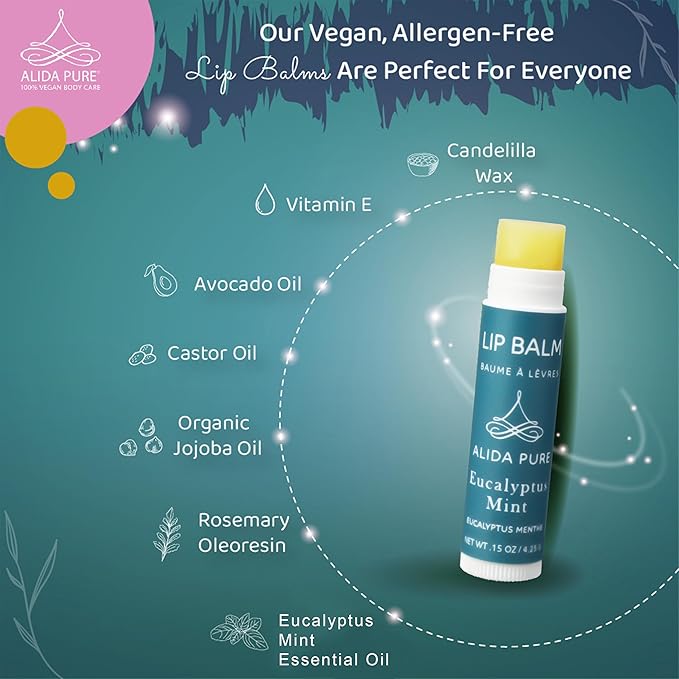 Eucalyptus Mint Lip Balm Collection, Vegan Lip Balm Set, Beeswax Free, with Avocado Oil, Organic Jojoba Oil, and Vitamin E, Natural Moisturizer for Dry, Chapped Lips, 3 Tube Set-Velvo Beauty