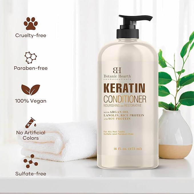 Botanic Hearth Keratin Conditioner with Argan Oil - Sulfate-Free Hair Treatment for All Hair Types, Normal, Dry or Damaged, Color Treated - 16 fl oz-Velvo Beauty