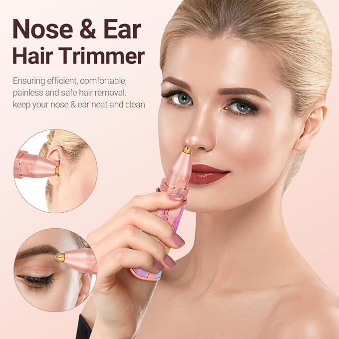 Facial Hair Removal for Women, Electric 2 in 1 Face Shaver and Eyebrow Trimmer, Rechargeable Nose Hair Trimmer for Women, Face Razor with Built-in LED Light-Velvo Beauty