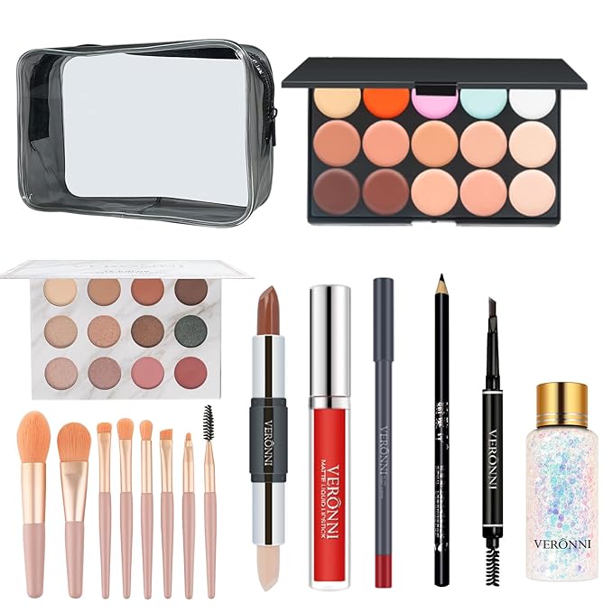 VERONNI Makeup Kit for Girls Women Full Kit ,All In One Makeup Gift Starter Set -Eyeshadow Palettes,Concealer ,Contour ,Lipgloss, Lipliner,Eyeliner,Makeup Brush,Eyebrow Pencil ,Travel Bag for Teens Birthday Christmas-Velvo Beauty