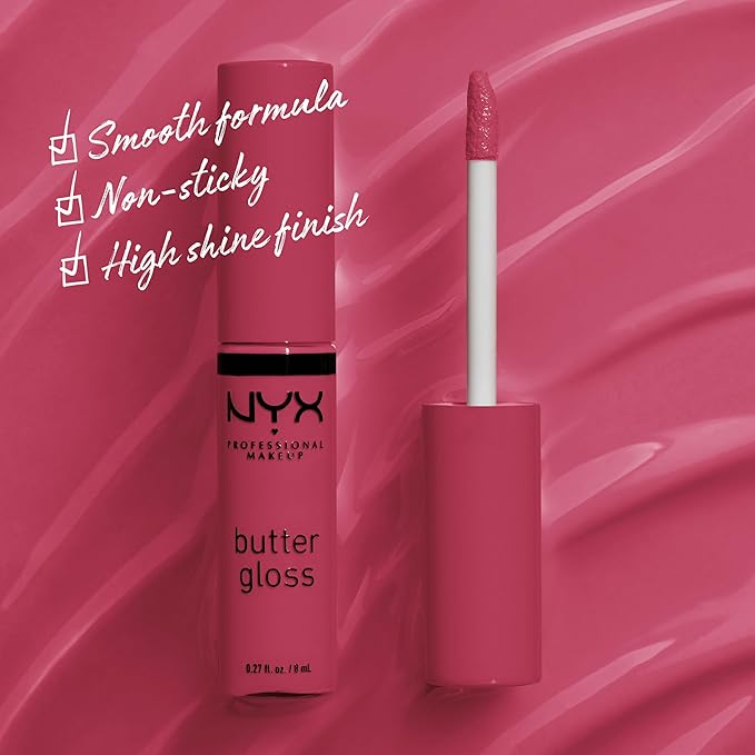 NYX PROFESSIONAL MAKEUP Butter Gloss, Non-Sticky Lip Gloss - Strawberry Cheesecake (Warm Pink)-Velvo Beauty