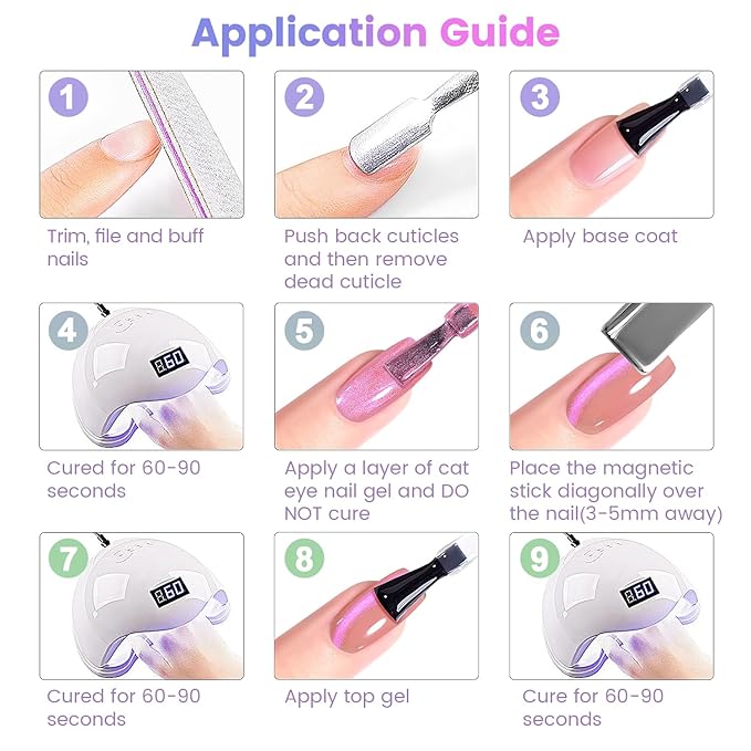 RARJSM Aurora Glitter Cat Eye Gel Nail Polish Set 6Pcs Nude Pink Light Purple Gold Brown Green Blue Galaxy Mermaid Glitter Cateye Gel Polish with Magnetic Stick UV LED Curing Require Home Salon-Velvo Beauty