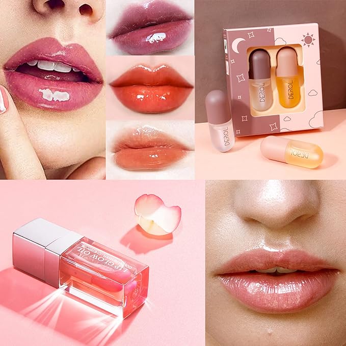 Plumping Lip Oil, Hydrating Lip Glow Oil Cherry, Plumper Lip Gloss Oil Set Clear, Lip Oil Tinted for Lip Care and Dry Lips, Long Lasting Nourishing Lip Glow Oil,Lip Plumper Gloss(001 PINK)-Velvo Beauty
